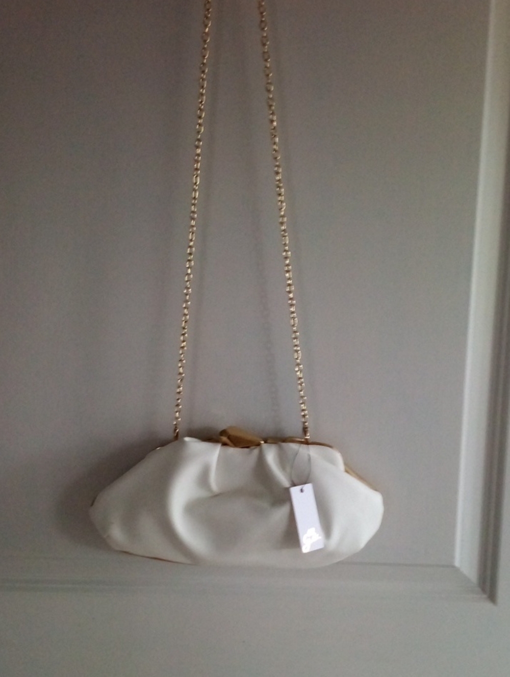 42 GOLD White Clutch with Gold Chain Strap